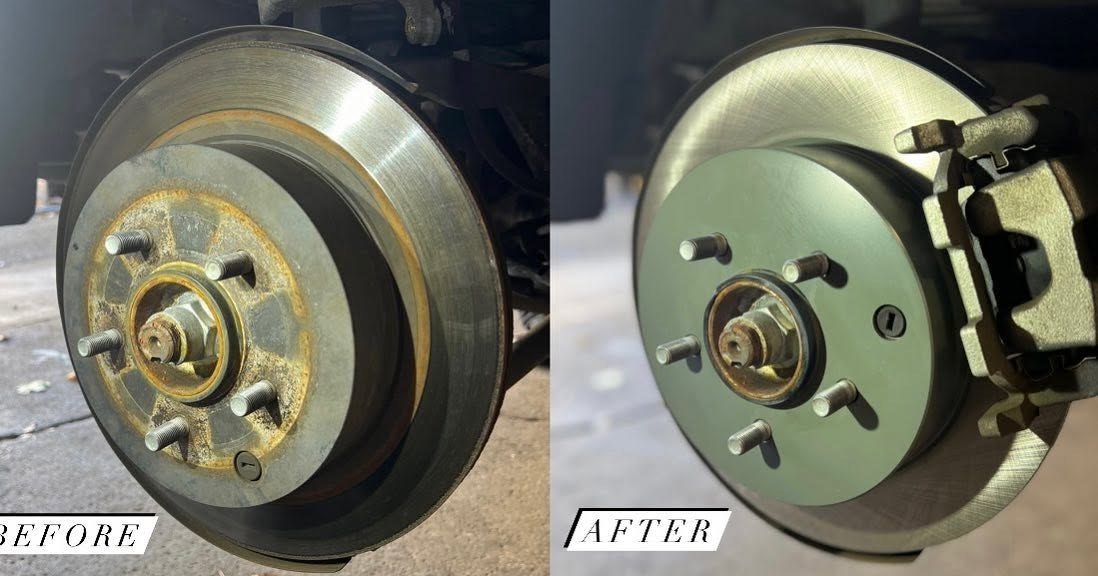 Brake rotor before and after replacement