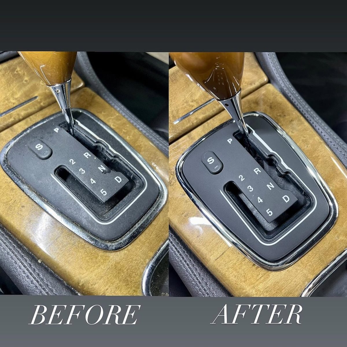 Center console before and after interior detail