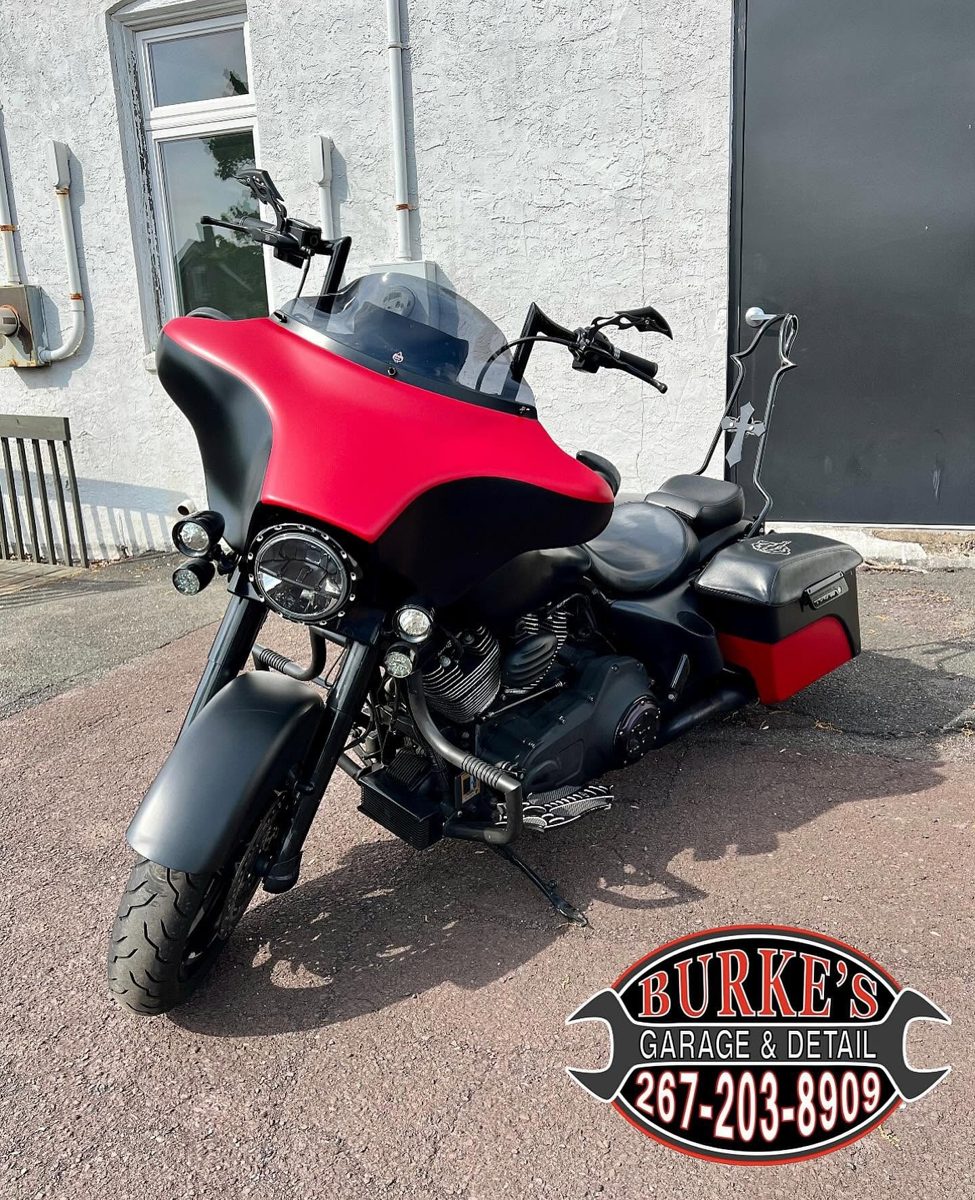 Harley-Davidson with red vinyl accents