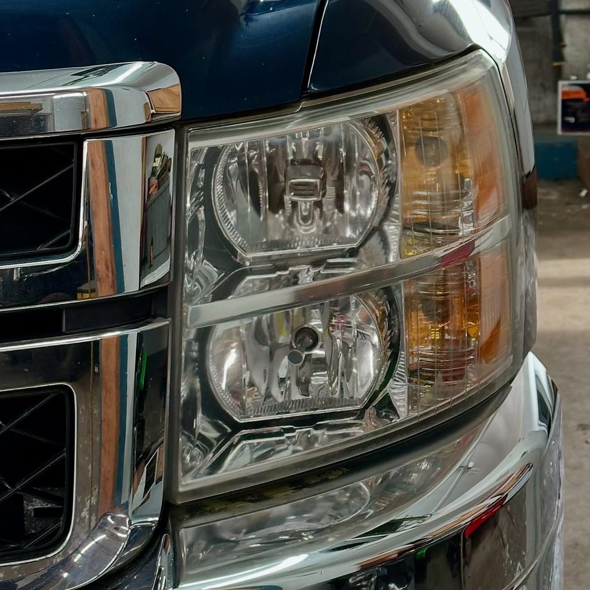 Clear truck headlight after restoration